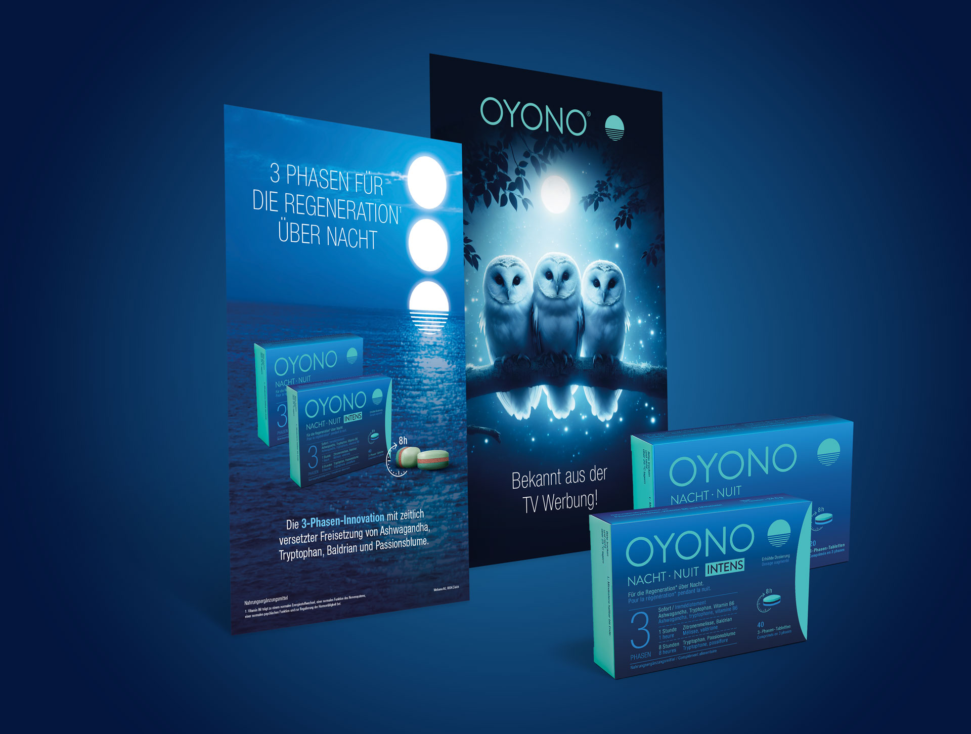 Gestaltung von Oyono Nacht Plakaten und Schaufenster Stellern durch unsere Grafik- und Webdesignagentur FDMM Corporate Design AG