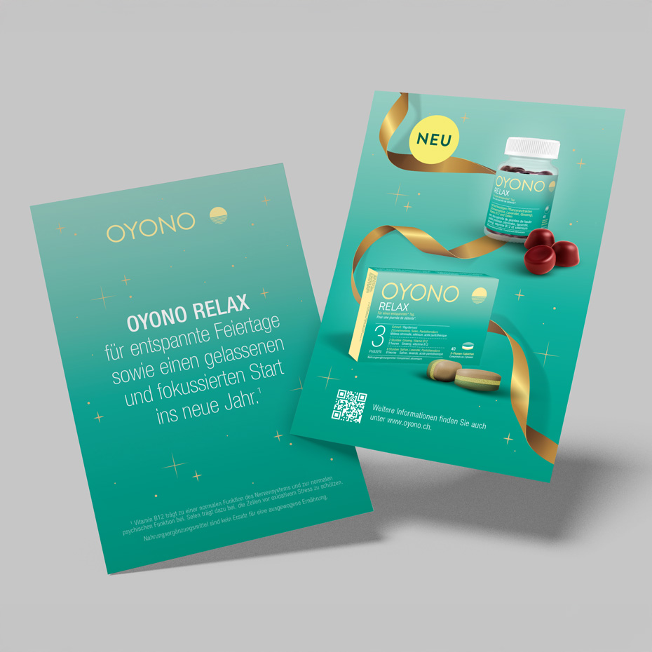 Gestaltung von einer Oyono Relax Karte durch unsere Grafik- und Webdesignagentur FDMM Corporate Design AG